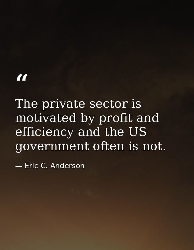 The private sector is motivated by profit and efficiency and the US government often is not. — Eric C. Anderson