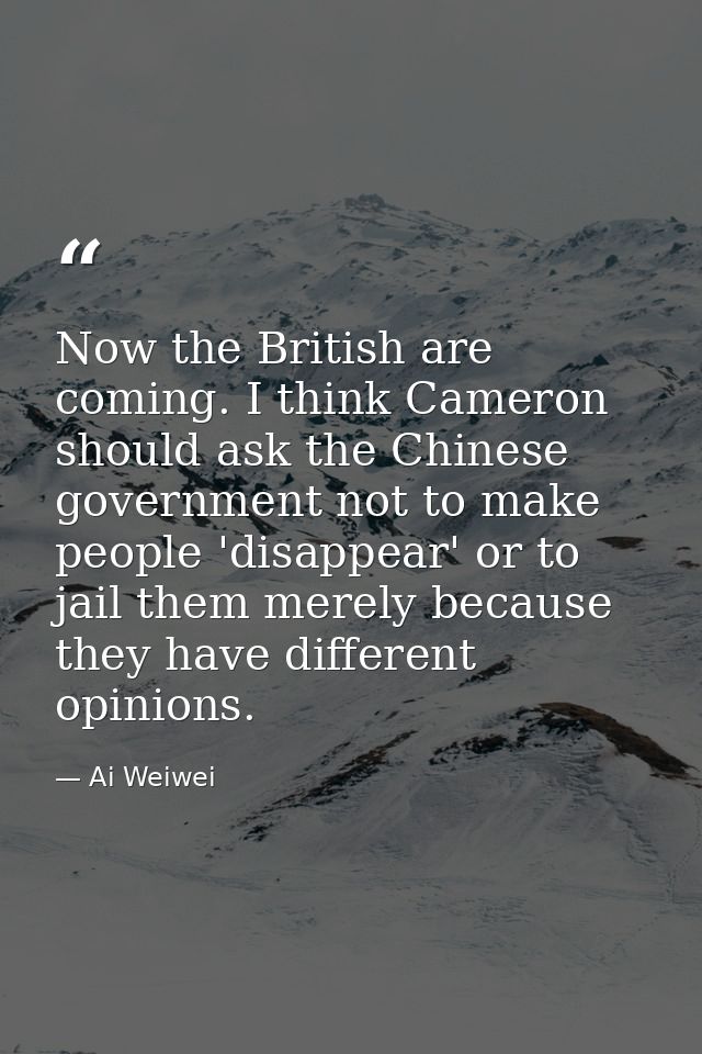 Now the British are coming. I think Cameron should ask the Chinese government not to make people 'disappear' or to jail  — Ai Weiwei