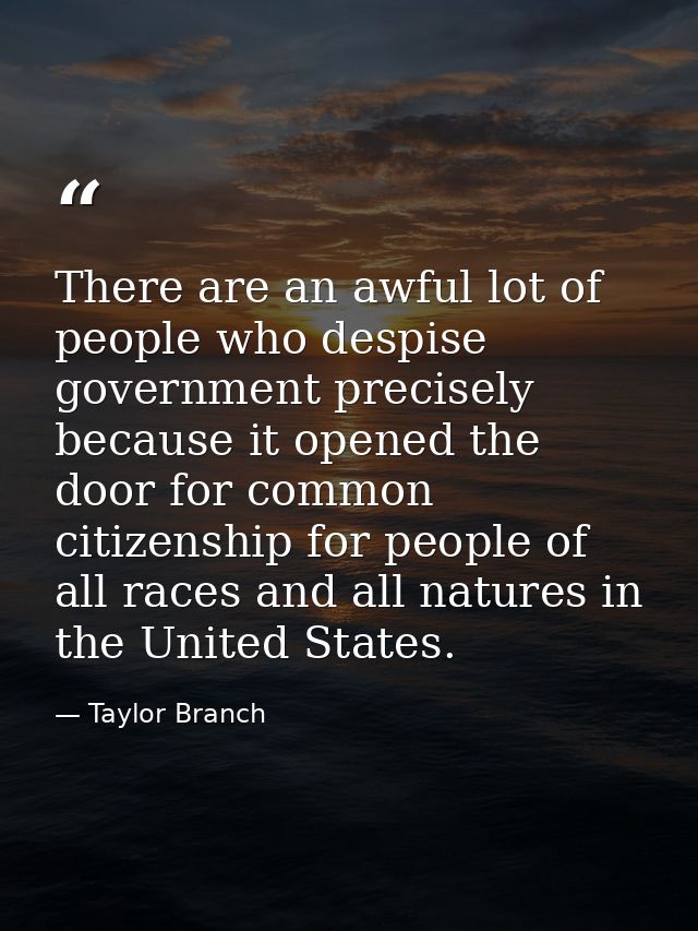 There are an awful lot of people who despise government precisely because it opened the door for common citizenship for  — Taylor Branch