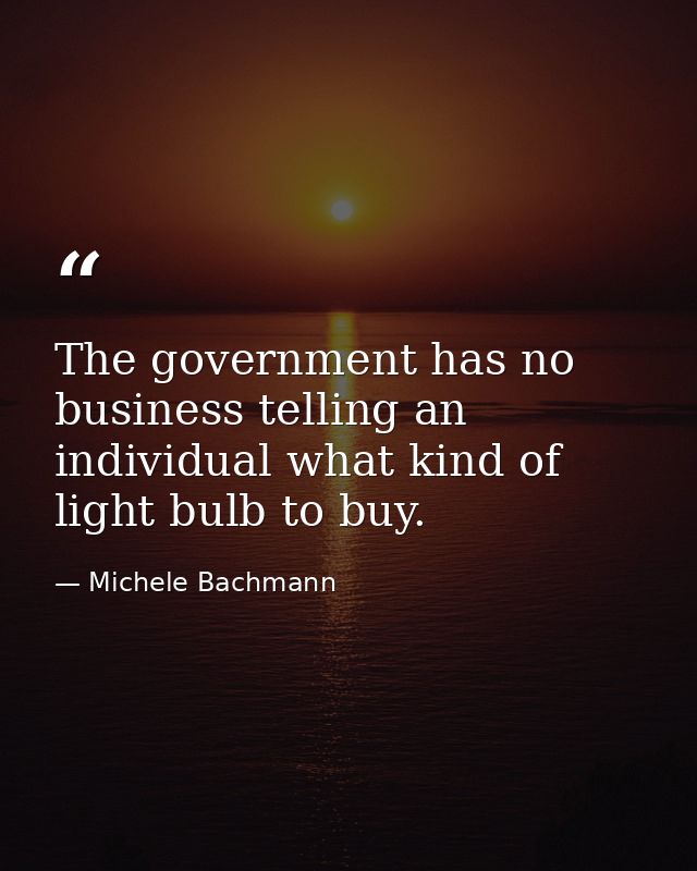The government has no business telling an individual what kind of light bulb to buy. — Michele Bachmann