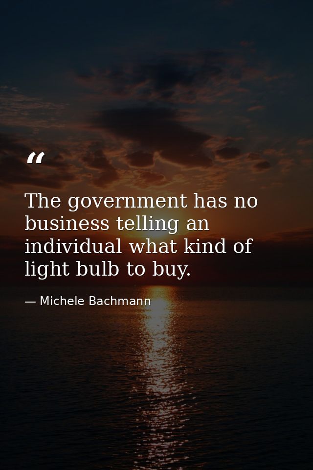The government has no business telling an individual what kind of light bulb to buy. — Michele Bachmann