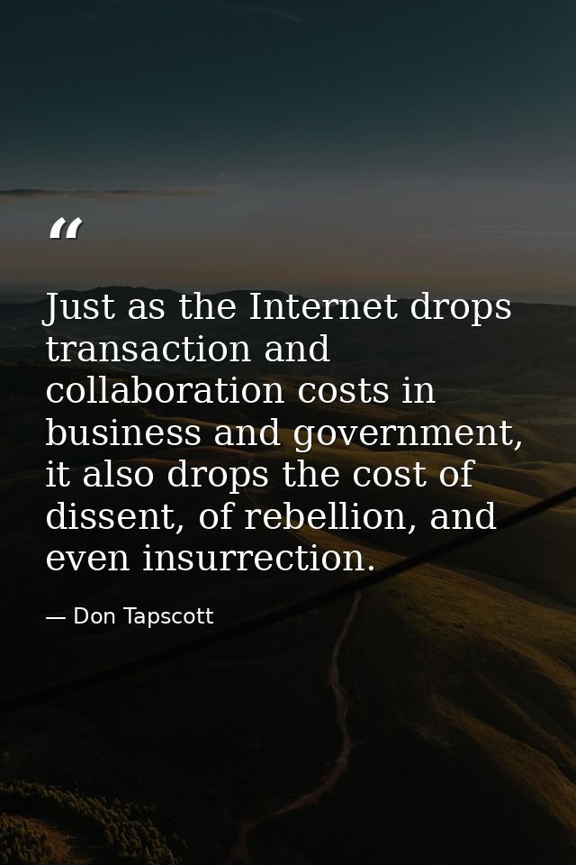 Just as the Internet drops transaction and collaboration costs in business and government, it also drops the cost of dis — Don Tapscott