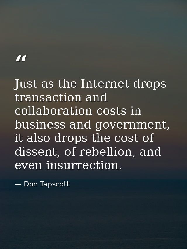 Just as the Internet drops transaction and collaboration costs in business and government, it also drops the cost of dis — Don Tapscott