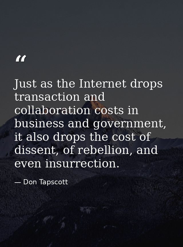 Just as the Internet drops transaction and collaboration costs in business and government, it also drops the cost of dis — Don Tapscott