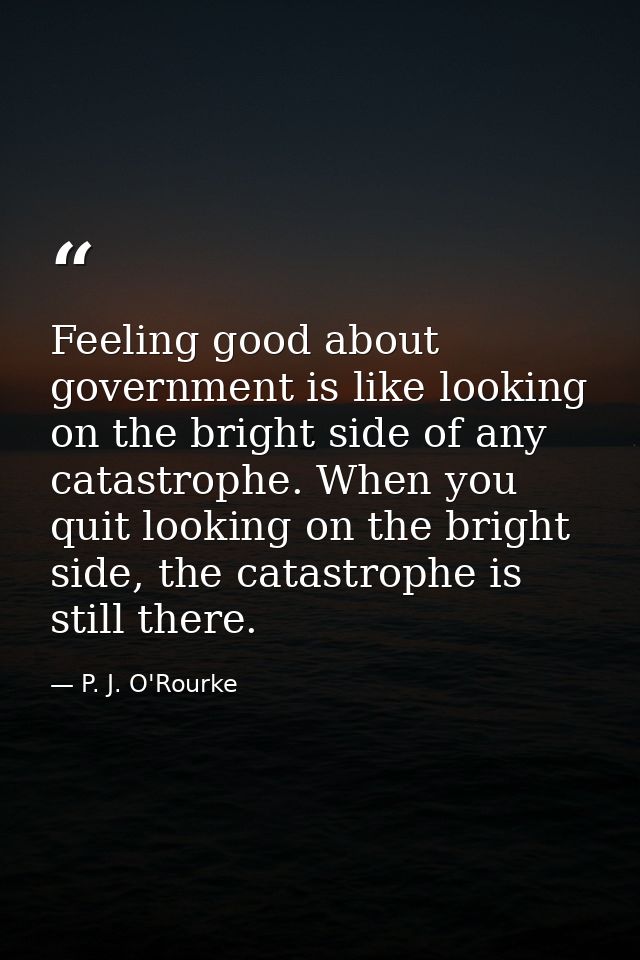 Feeling good about government is like looking on the bright side of any catastrophe. When you quit looking on the bright — P. J. O'Rourke