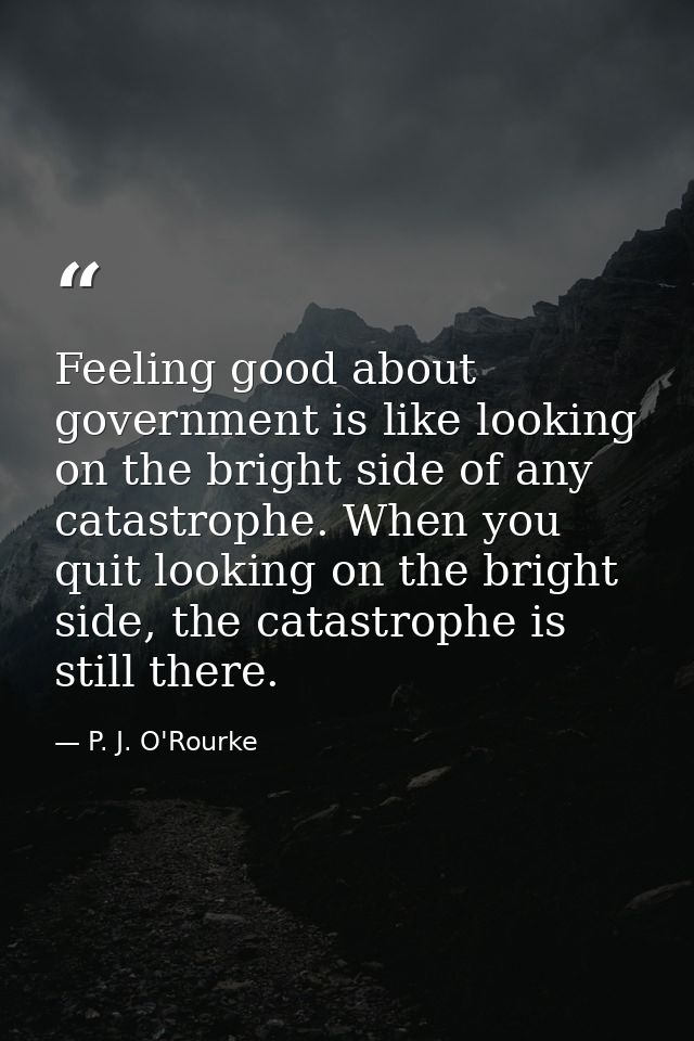 Feeling good about government is like looking on the bright side of any catastrophe. When you quit looking on the bright — P. J. O'Rourke