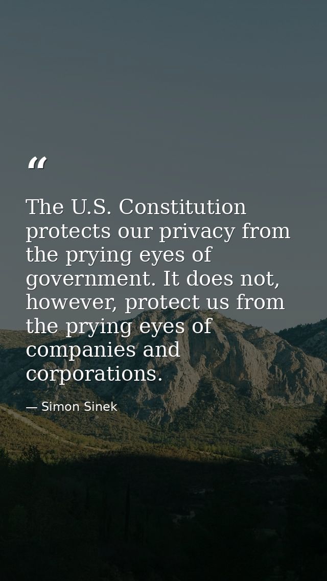 The U.S. Constitution protects our privacy from the prying eyes of government. It does not, however, protect us from the — Simon Sinek