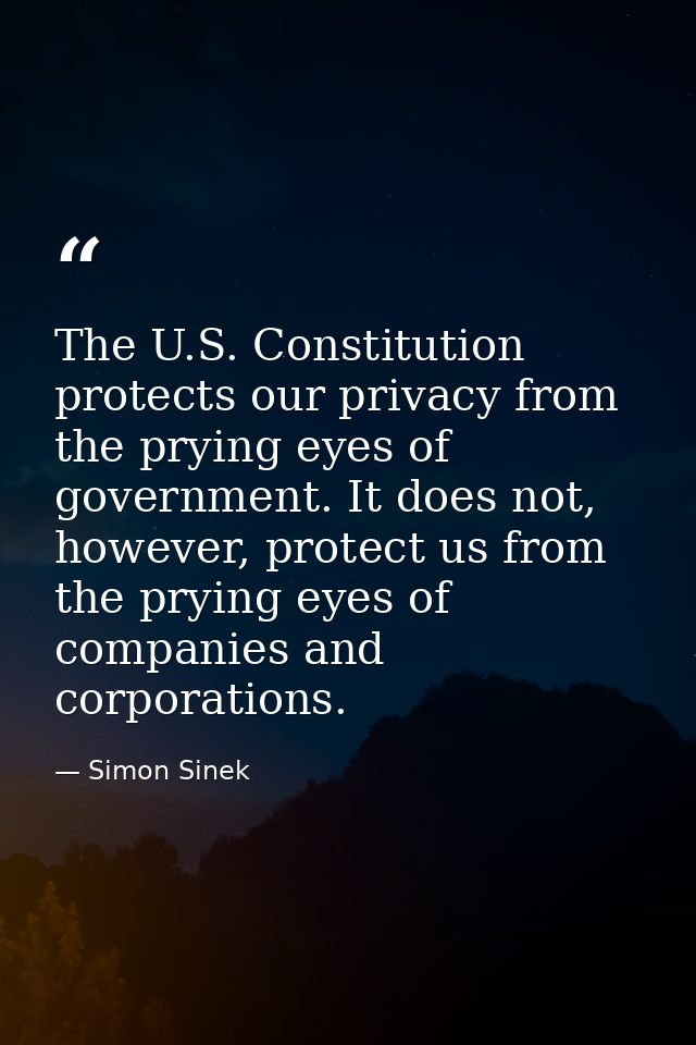 The U.S. Constitution protects our privacy from the prying eyes of government. It does not, however, protect us from the — Simon Sinek
