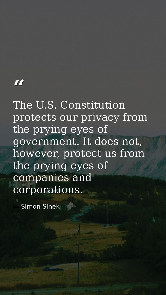 The U.S. Constitution protects our privacy from the prying eyes of government. It does not, however, protect us from the — Simon Sinek
