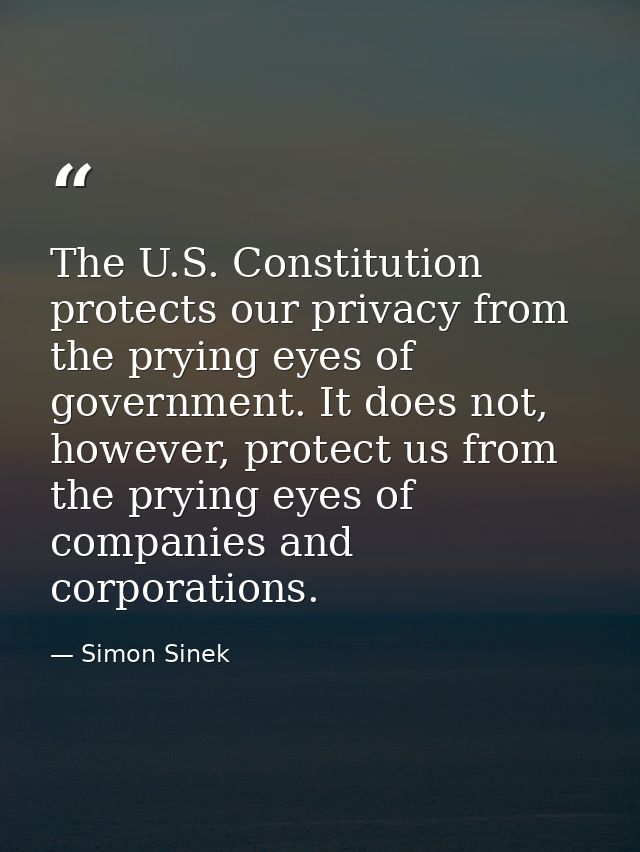 The U.S. Constitution protects our privacy from the prying eyes of government. It does not, however, protect us from the — Simon Sinek