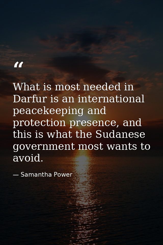What is most needed in Darfur is an international peacekeeping and protection presence, and this is what the Sudanese go — Samantha Power