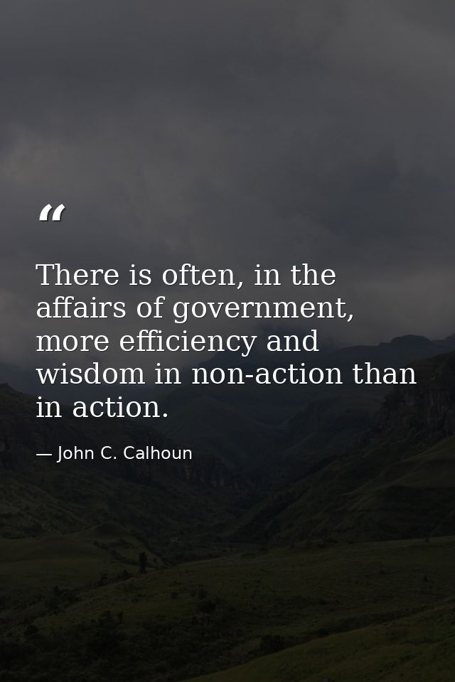 There is often, in the affairs of government, more efficiency and wisdom in non-action than in action. — John C. Calhoun