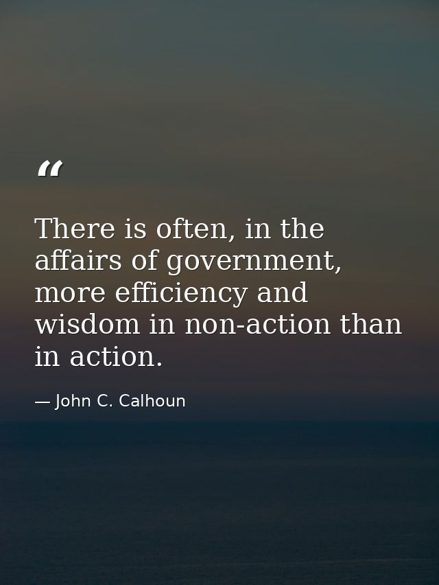 There is often, in the affairs of government, more efficiency and wisdom in non-action than in action. — John C. Calhoun