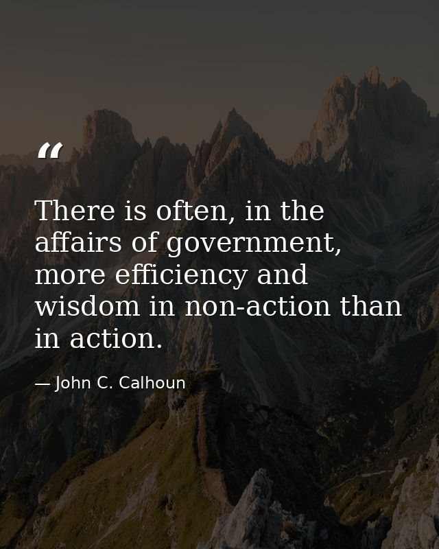 There is often, in the affairs of government, more efficiency and wisdom in non-action than in action. — John C. Calhoun