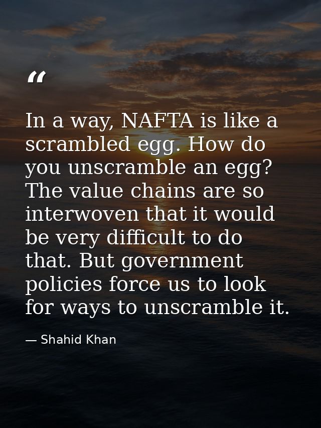 In a way, NAFTA is like a scrambled egg. How do you unscramble an egg? The value chains are so interwoven that it would  — Shahid Khan