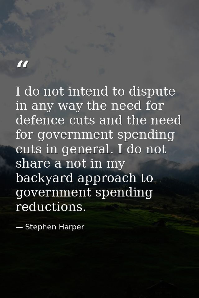I do not intend to dispute in any way the need for defence cuts and the need for government spending cuts in general. I  — Stephen Harper