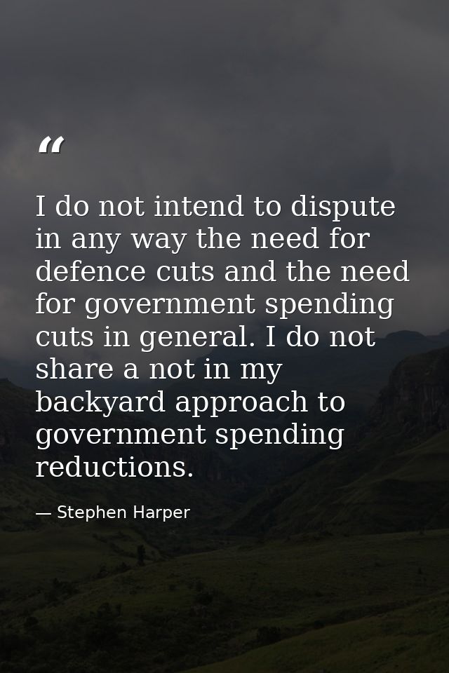 I do not intend to dispute in any way the need for defence cuts and the need for government spending cuts in general. I  — Stephen Harper