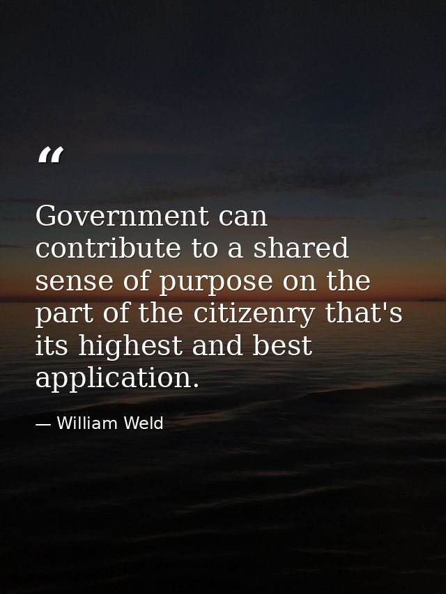 Government can contribute to a shared sense of purpose on the part of the citizenry that's its highest and best applicat — William Weld