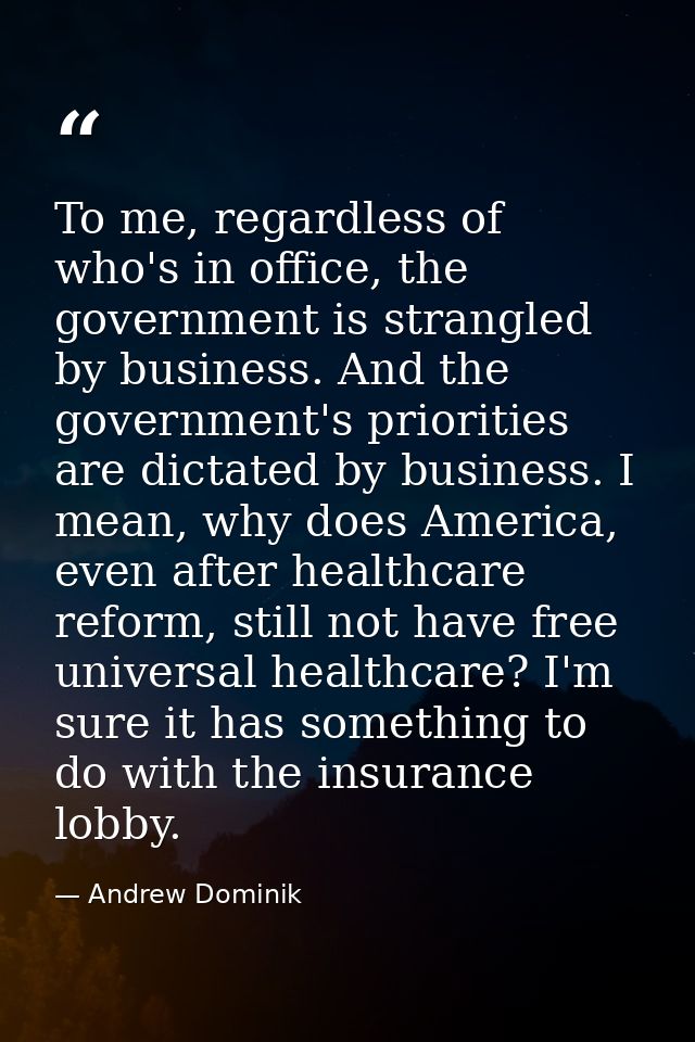 To me, regardless of who's in office, the government is strangled by business. And the government's priorities are dicta — Andrew Dominik