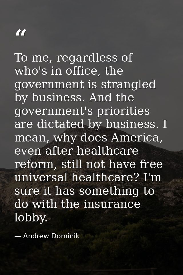 To me, regardless of who's in office, the government is strangled by business. And the government's priorities are dicta — Andrew Dominik
