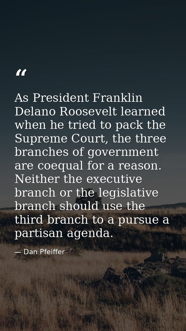 As President Franklin Delano Roosevelt learned when he tried to pack the Supreme Court, the three branches of government — Dan Pfeiffer