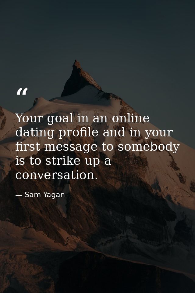Your goal in an online dating profile and in your first message to somebody is to strike up a conversation. — Sam Yagan