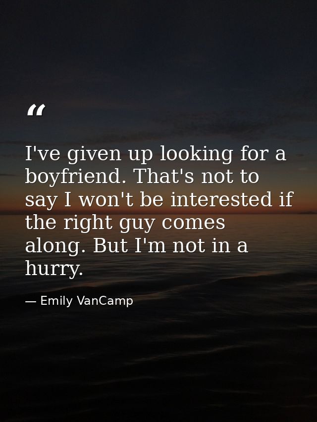 I've given up looking for a boyfriend. That's not to say I won't be interested if the right guy comes along. But I'm not — Emily VanCamp