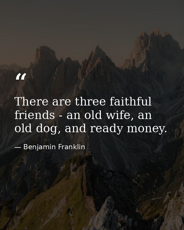 There are three faithful friends - an old wife, an old dog, and ready money. — Benjamin Franklin