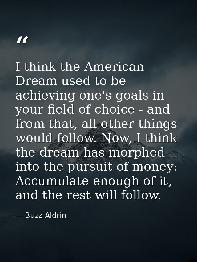 I think the American Dream used to be achieving one's goals in your field of choice - and from that, all other things wo — Buzz Aldrin