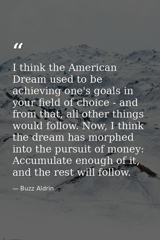 I think the American Dream used to be achieving one's goals in your field of choice - and from that, all other things wo — Buzz Aldrin