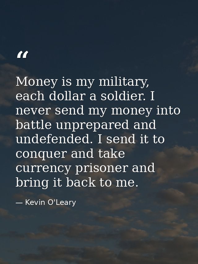 Money is my military, each dollar a soldier. I never send my money into battle unprepared and undefended. I send it to c — Kevin O'Leary