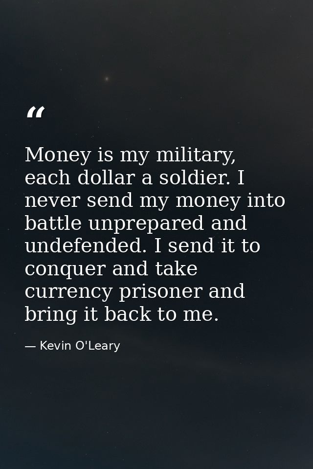 Money is my military, each dollar a soldier. I never send my money into battle unprepared and undefended. I send it to c — Kevin O'Leary