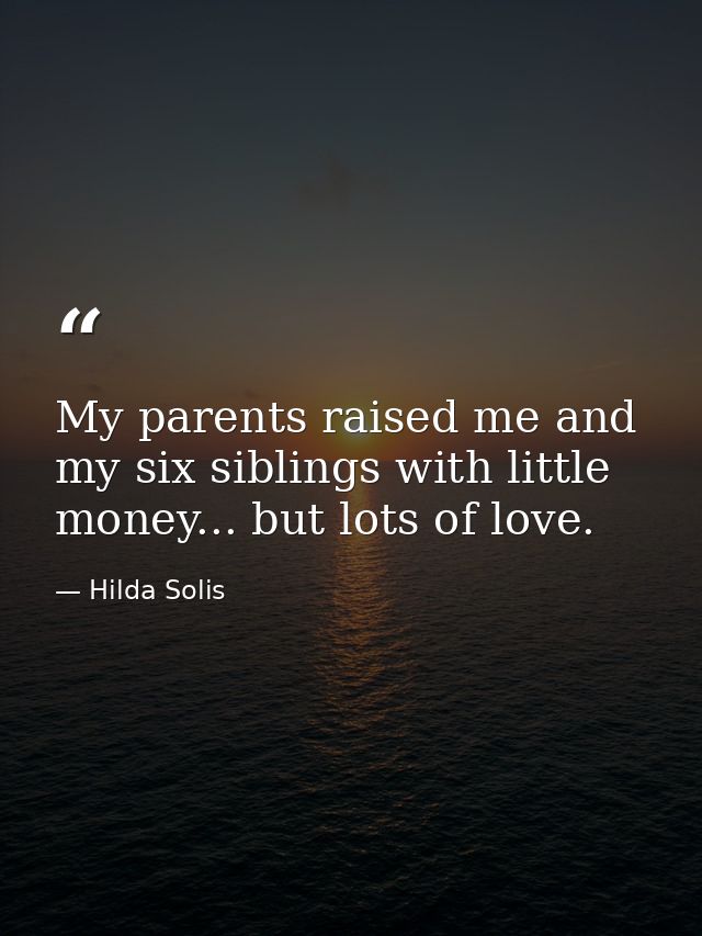 My parents raised me and my six siblings with little money... but lots of love. — Hilda Solis
