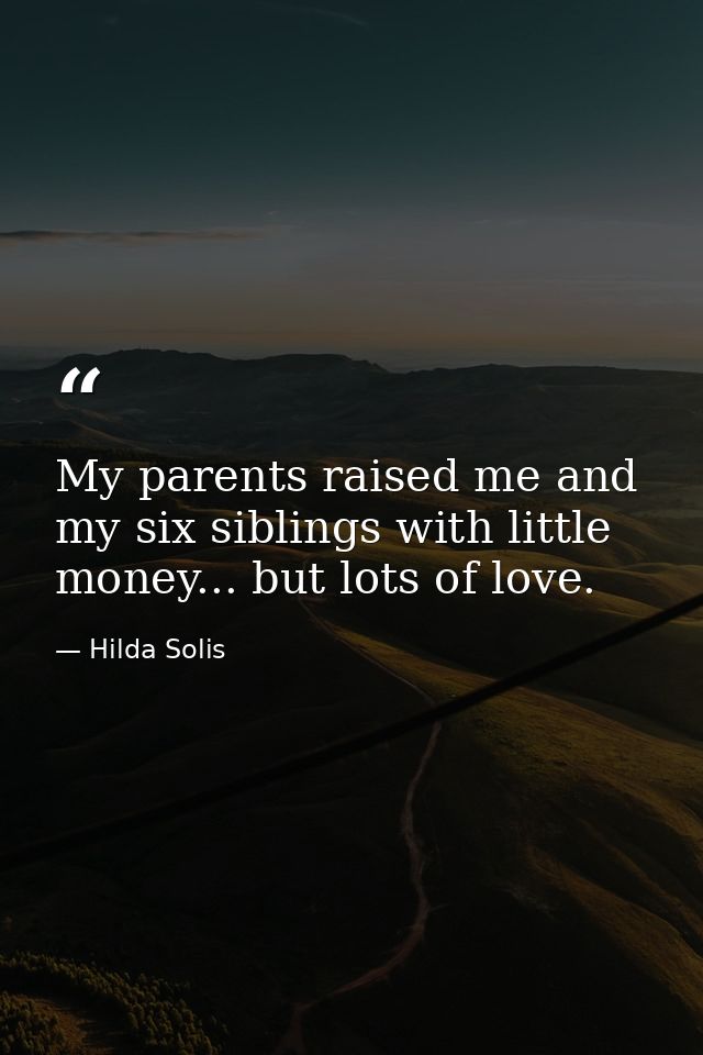 My parents raised me and my six siblings with little money... but lots of love. — Hilda Solis