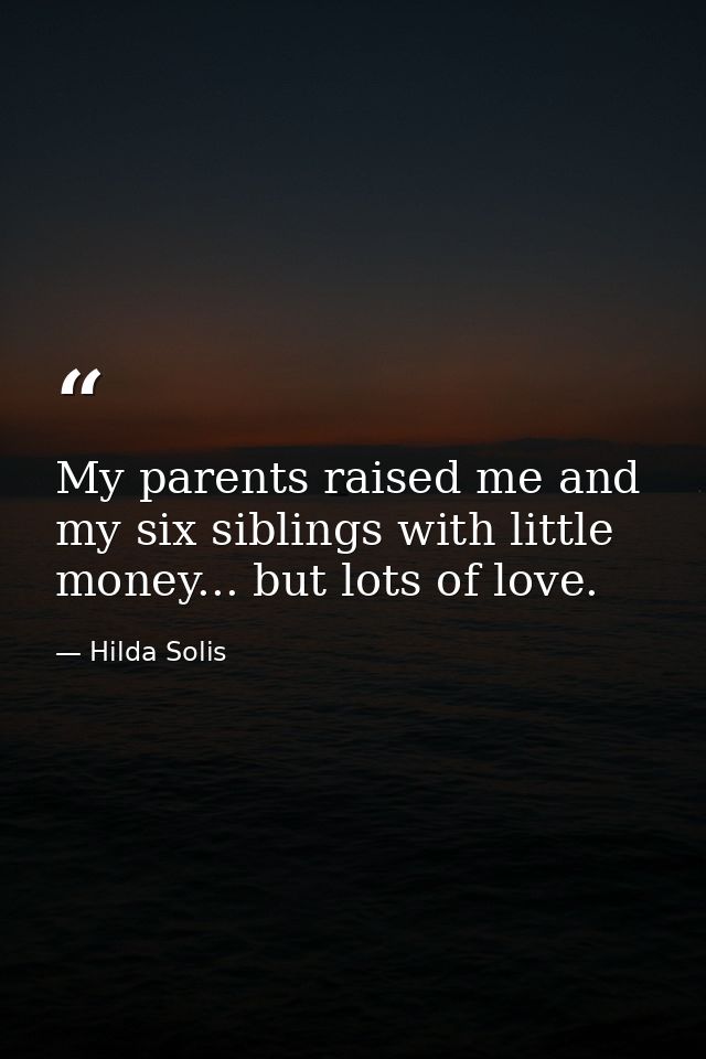 My parents raised me and my six siblings with little money... but lots of love. — Hilda Solis
