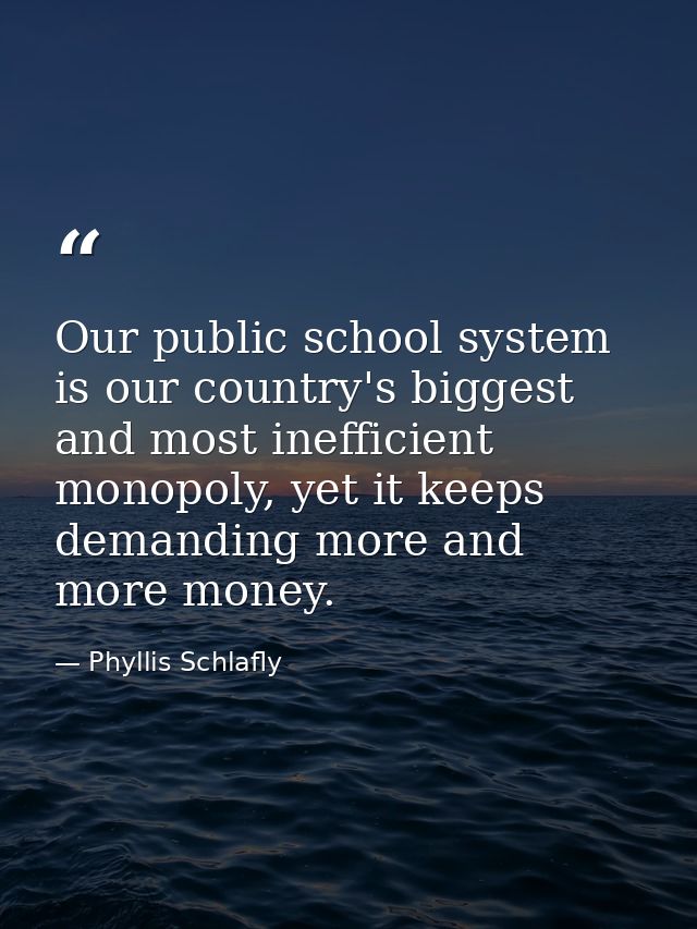 Our public school system is our country's biggest and most inefficient monopoly, yet it keeps demanding more and more mo — Phyllis Schlafly