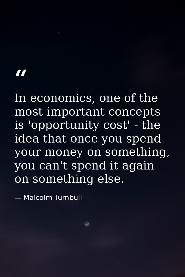 In economics, one of the most important concepts is 'opportunity cost' - the idea that once you spend your money on some — Malcolm Turnbull