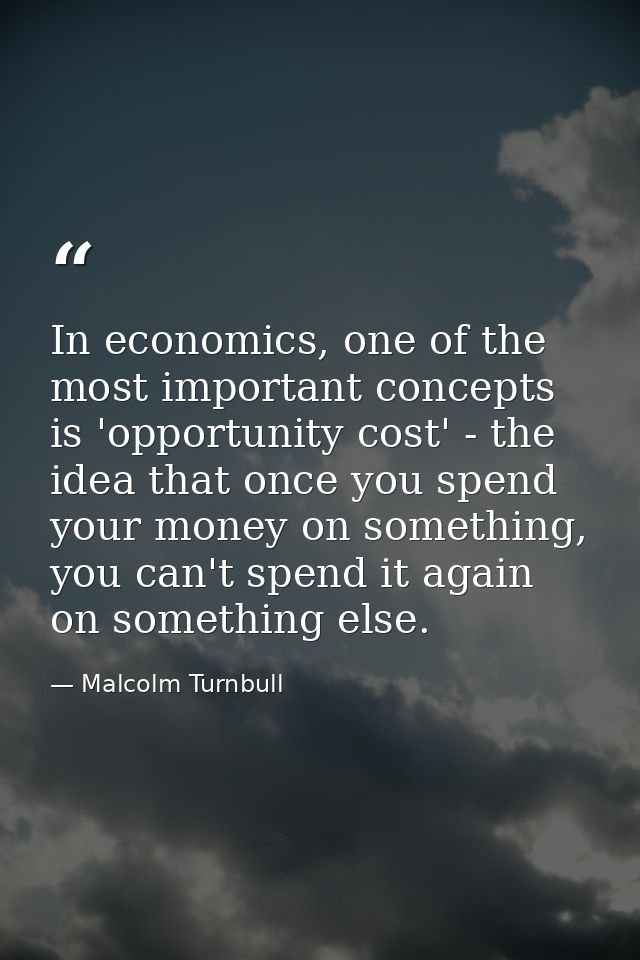 In economics, one of the most important concepts is 'opportunity cost' - the idea that once you spend your money on some — Malcolm Turnbull