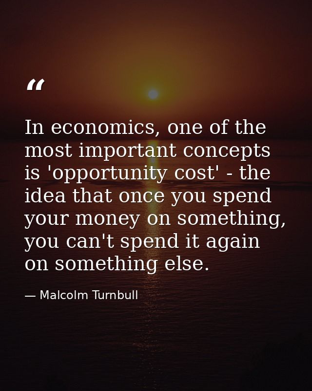 In economics, one of the most important concepts is 'opportunity cost' - the idea that once you spend your money on some — Malcolm Turnbull