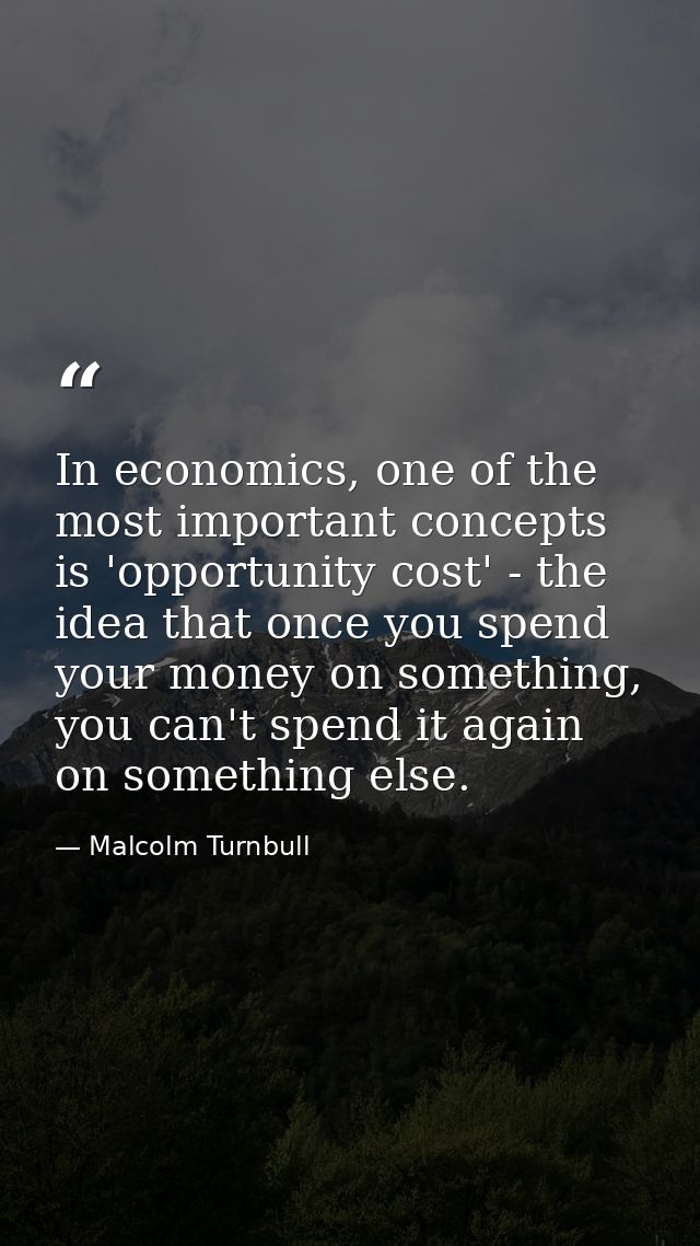 In economics, one of the most important concepts is 'opportunity cost' - the idea that once you spend your money on some — Malcolm Turnbull