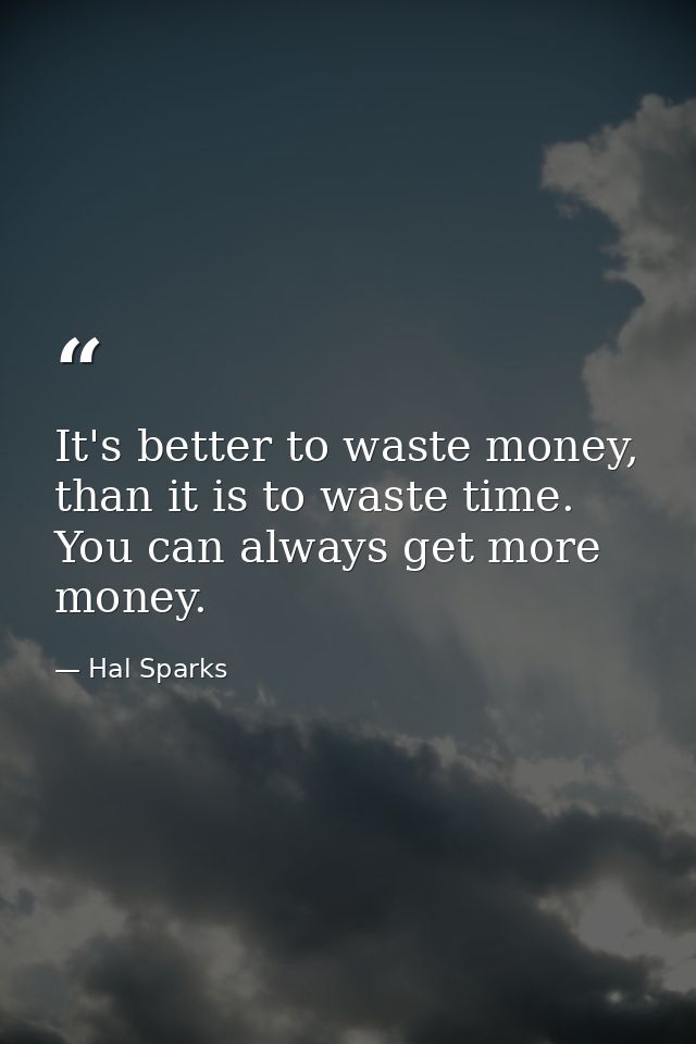 It's better to waste money, than it is to waste time. You can always get more money. — Hal Sparks