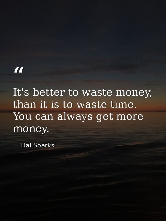 It's better to waste money, than it is to waste time. You can always get more money. — Hal Sparks