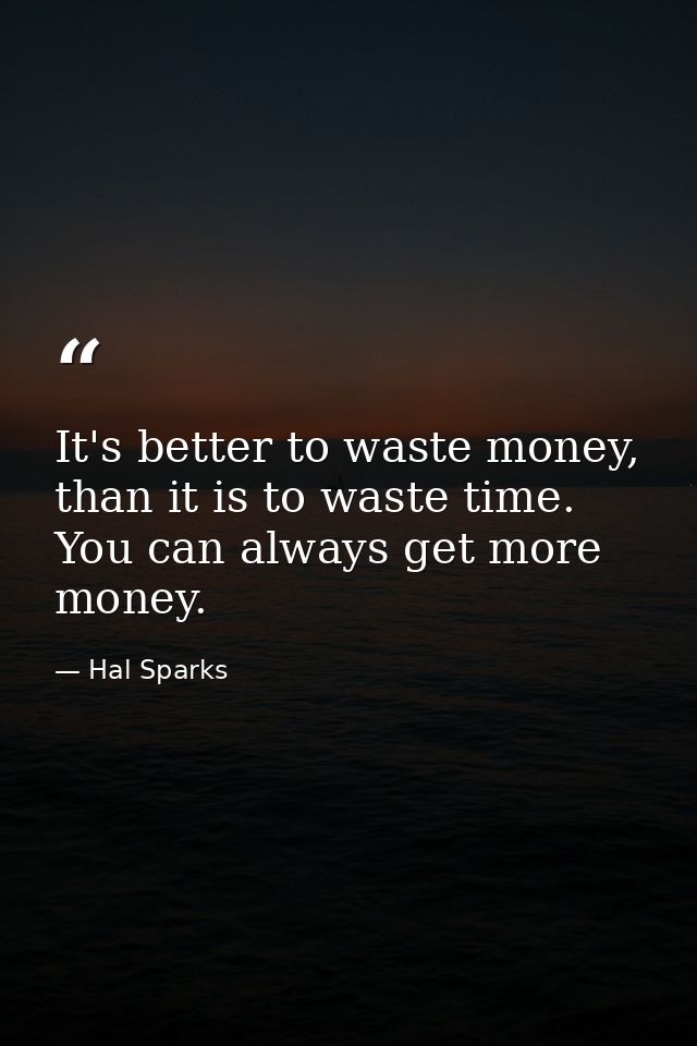 It's better to waste money, than it is to waste time. You can always get more money. — Hal Sparks