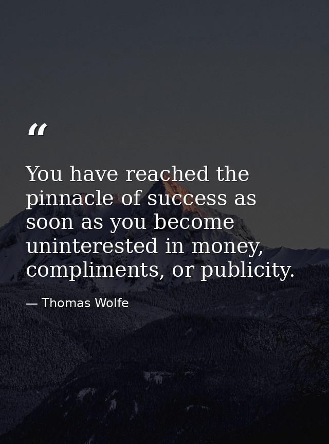 You have reached the pinnacle of success as soon as you become uninterested in money, compliments, or publicity. — Thomas Wolfe