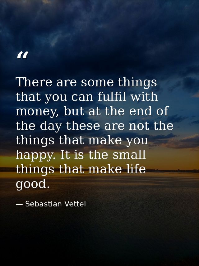 There are some things that you can fulfil with money, but at the end of the day these are not the things that make you h — Sebastian Vettel
