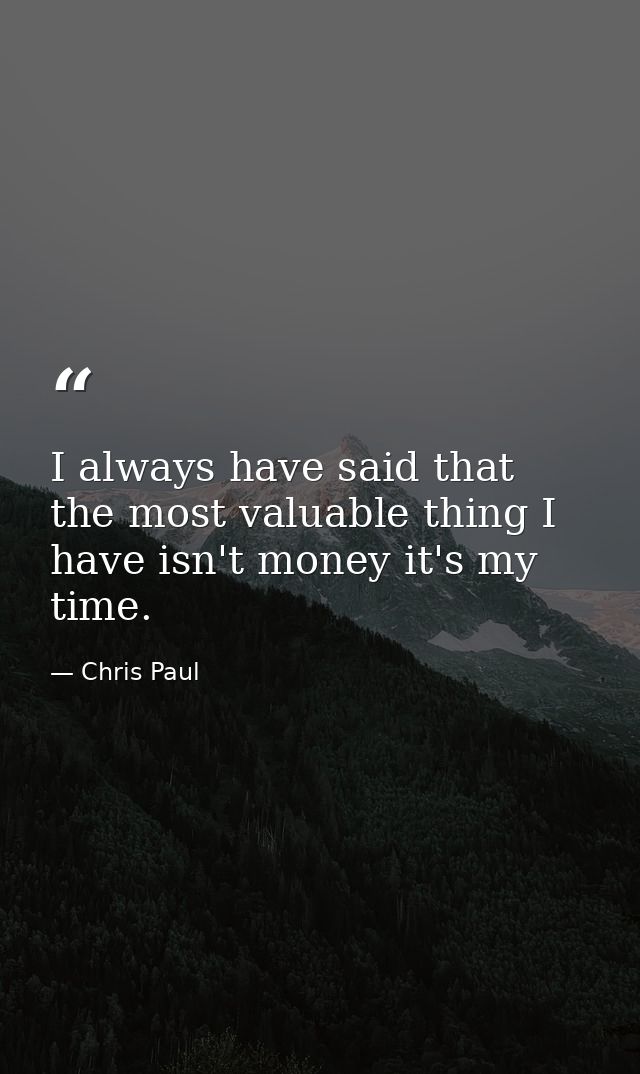 I always have said that the most valuable thing I have isn't money it's my time. — Chris Paul