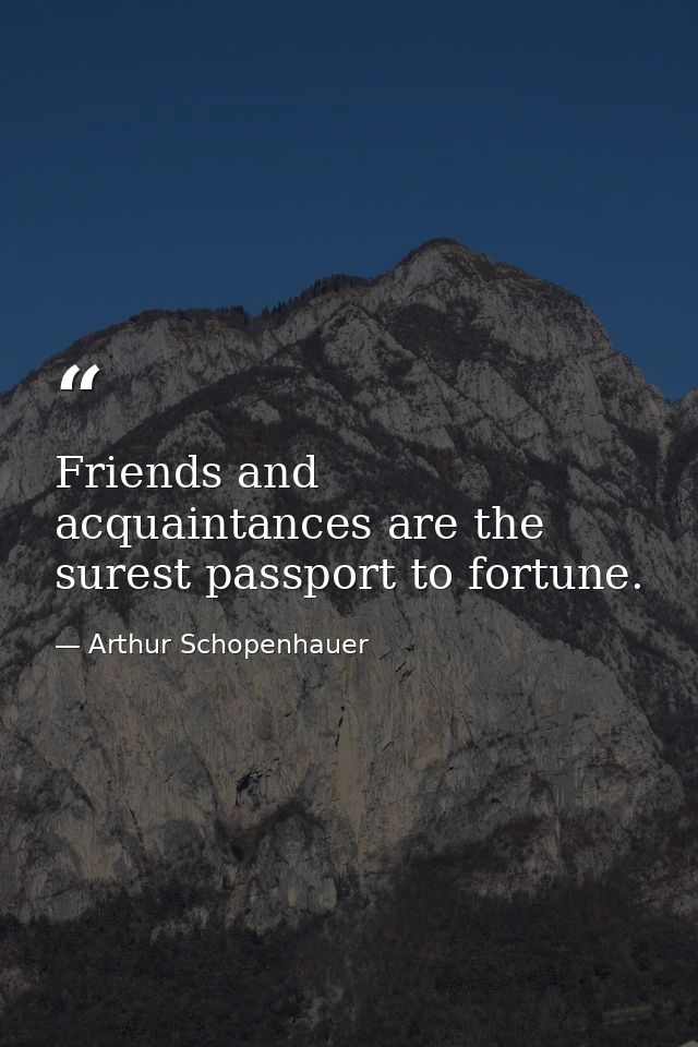 Friends and acquaintances are the surest passport to fortune. — Arthur Schopenhauer