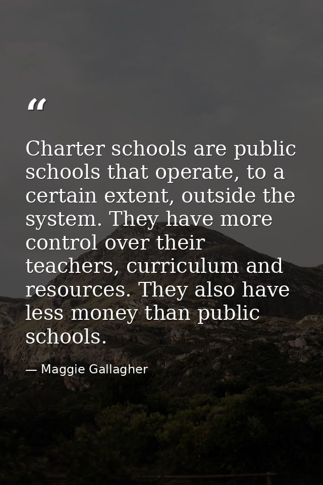 Charter schools are public schools that operate, to a certain extent, outside the system. They have more control over th — Maggie Gallagher
