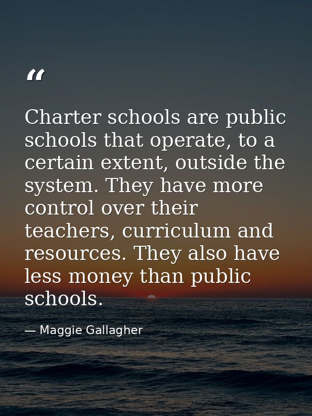 Charter schools are public schools that operate, to a certain extent, outside the system. They have more control over th — Maggie Gallagher