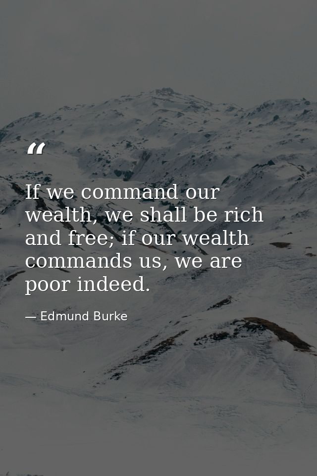 If we command our wealth, we shall be rich and free; if our wealth commands us, we are poor indeed. — Edmund Burke